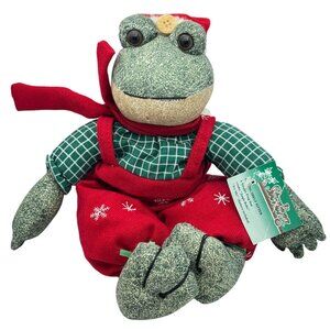 Sterling Inc Stuffed Frog Santa Christmas Shelf Sitter Sandbag Plush 12-Inch Vtg